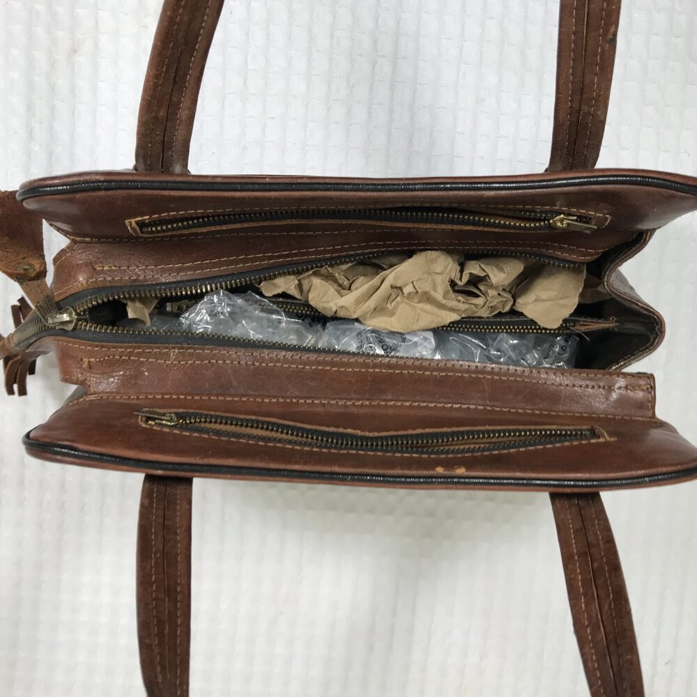Vintage Tooled Leather Handbag Brown Floral - Picture 8 of 14